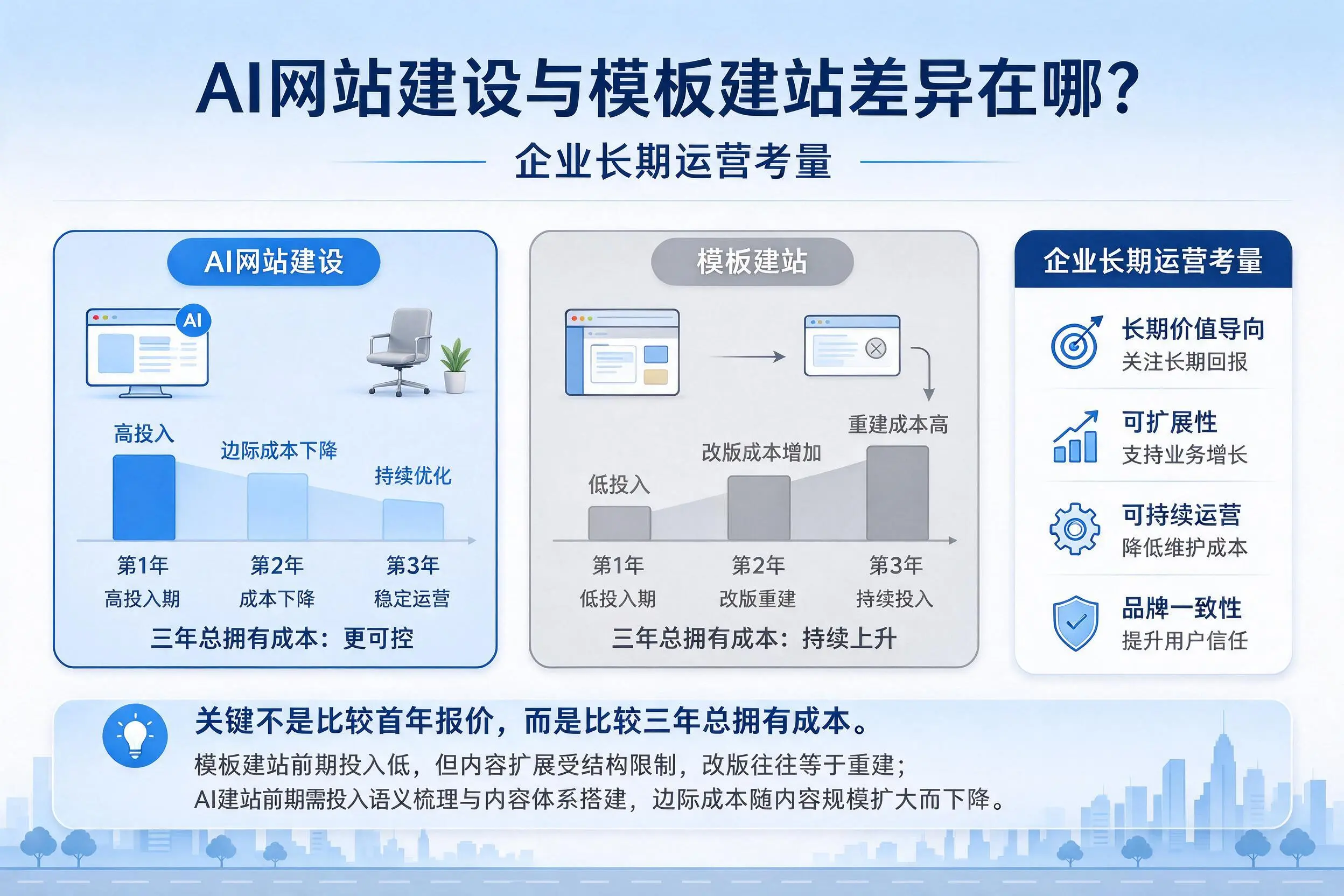 AI网站建设与模板建站差异在哪?绵阳企业长期运营考量
